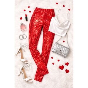 Tipsy Elves Red Sequin Pants Galentine's Girls Night Out XL